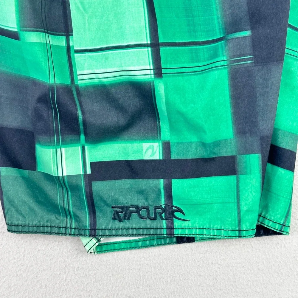 Vintage Ripcurl Boardshorts‎ Mens 36 Green Y2K Patchwork Graphic Surf Long Baggy